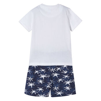 Boys White & Navy Shorts Set