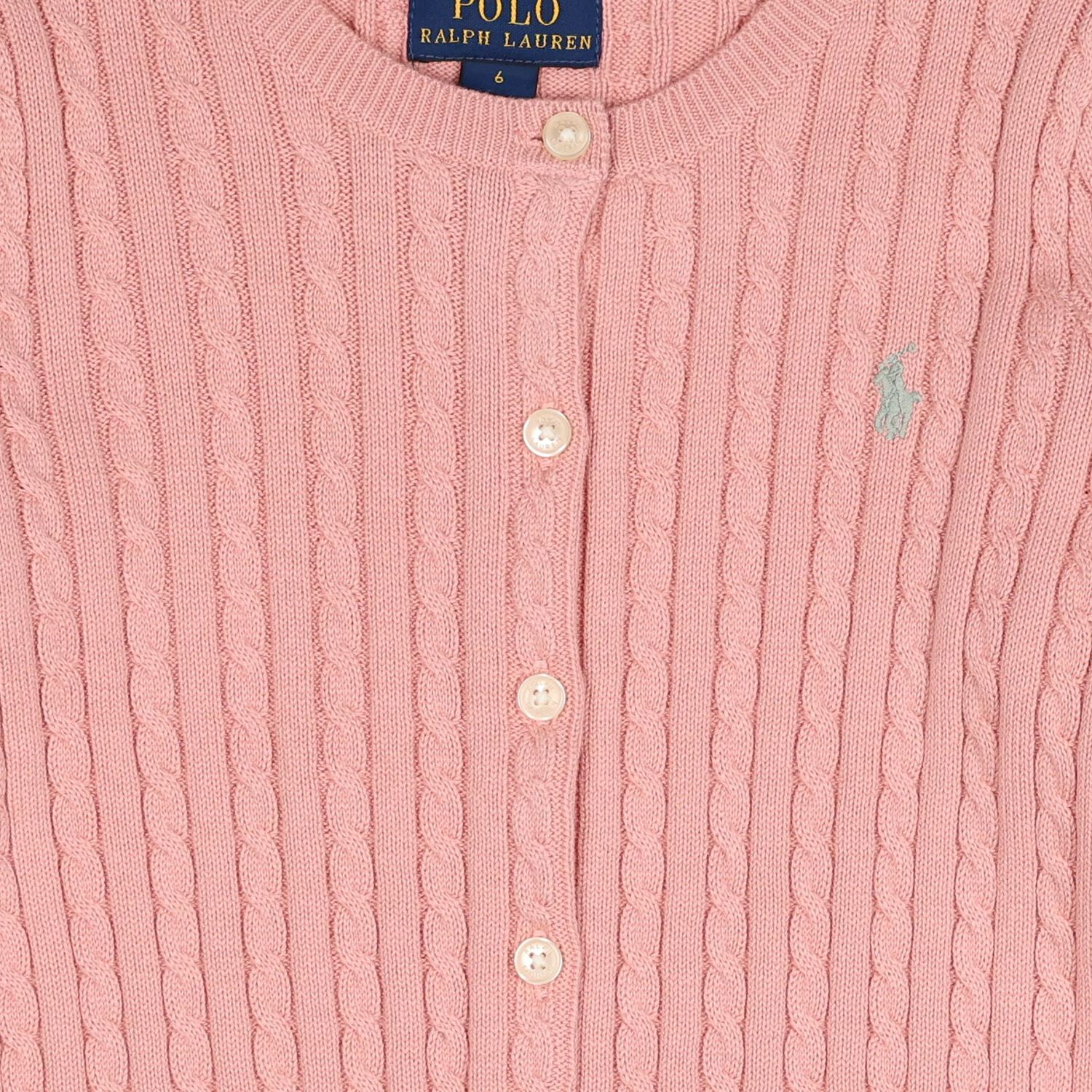 Girls Pink Logo Cable Knit Cardigan , 1, hi-res