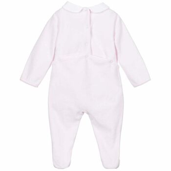 Baby Girls Pink Embellished Velour Babygrow