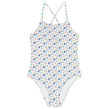 Girls White Turtle Logo Swimsuit