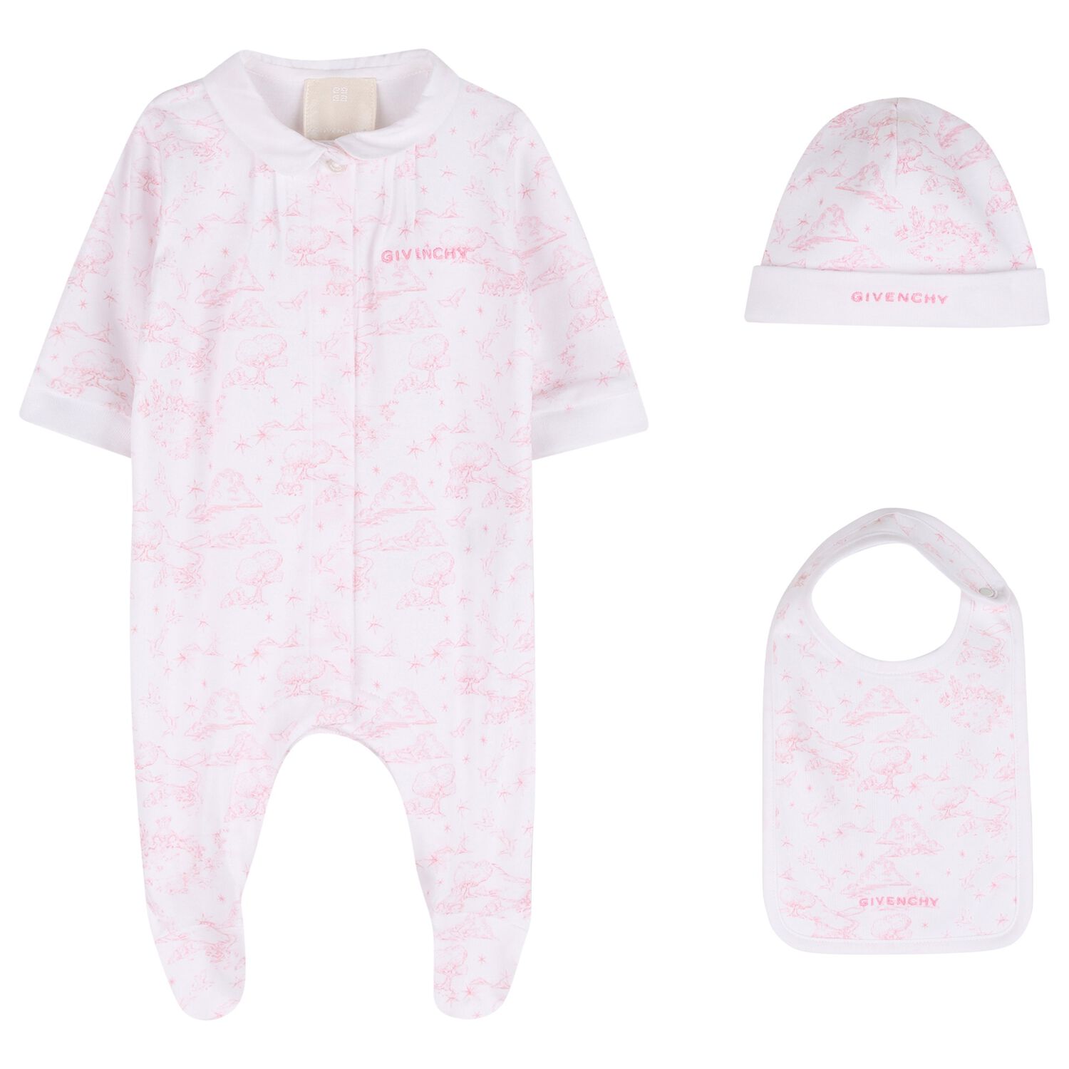 Baby Girls White & Pink Toile de Jouy Babygrow Gift Set, 1, hi-res