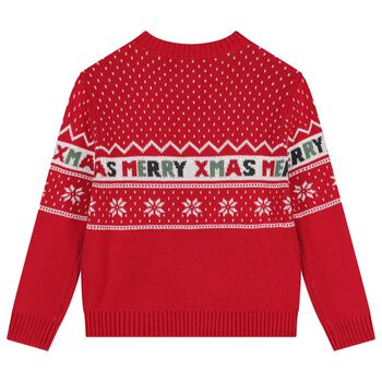 Girls Red Knitted Christmas Sweatshirt