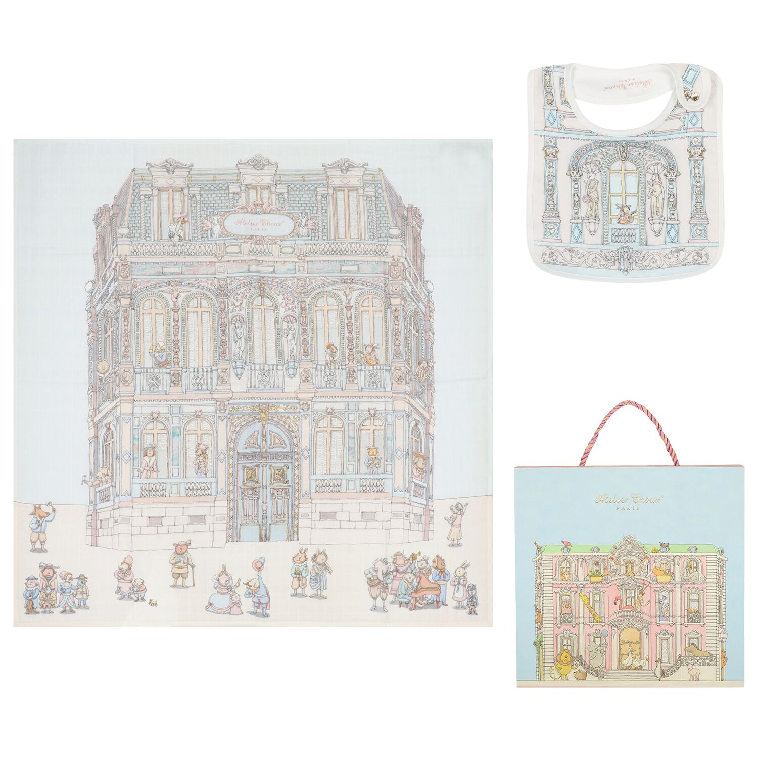 Chateau Choux Carr&eacute; Swaddle & Bib Gift Set, 1, hi-res