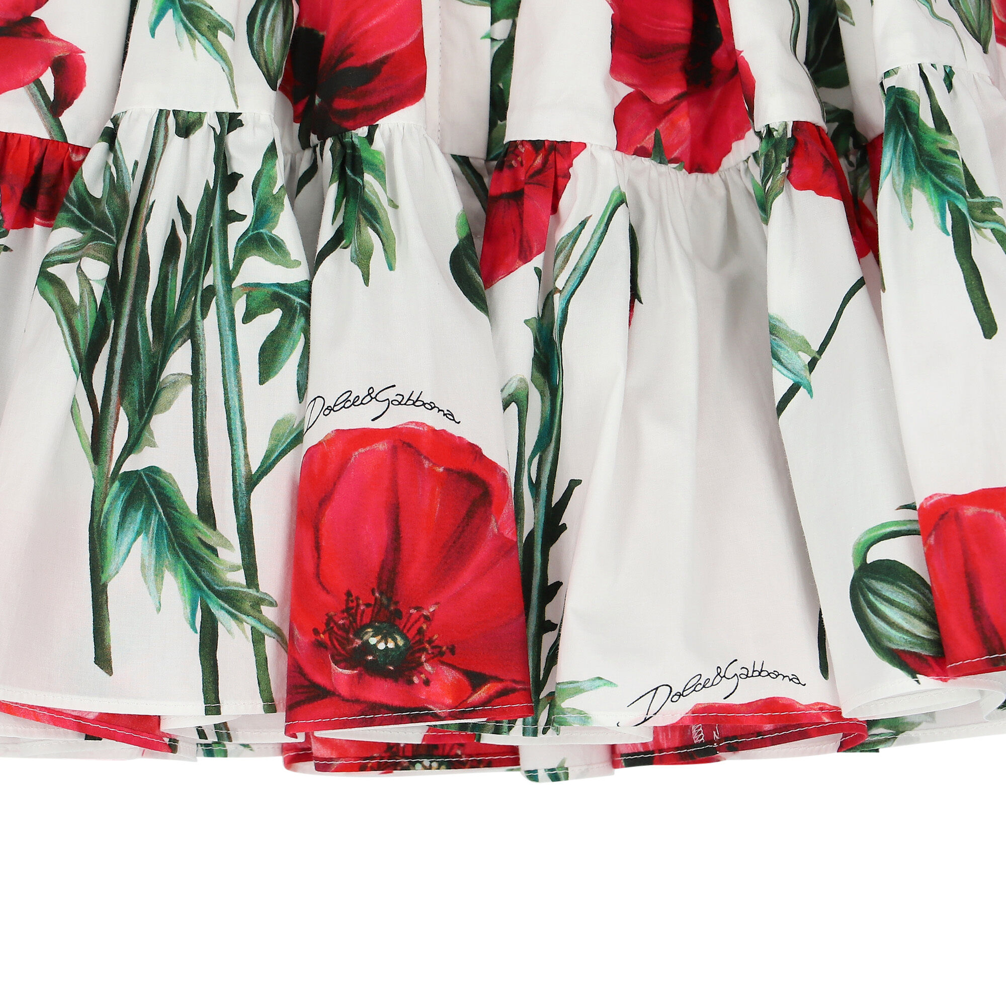 B451-3 D&G DOLCE＆GABBANA JUNIOR スカート 14 Dolce & Gabbana Girls Ivory & Red Poppy Skirt | Junior Couture USA