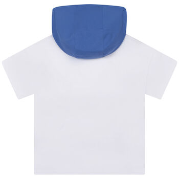 تيشيرت هودي بالشعار باللون الأبيض والأزرق للأولاد