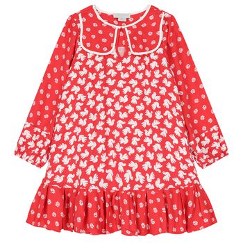 Girls Red Floral & Dove Dress 