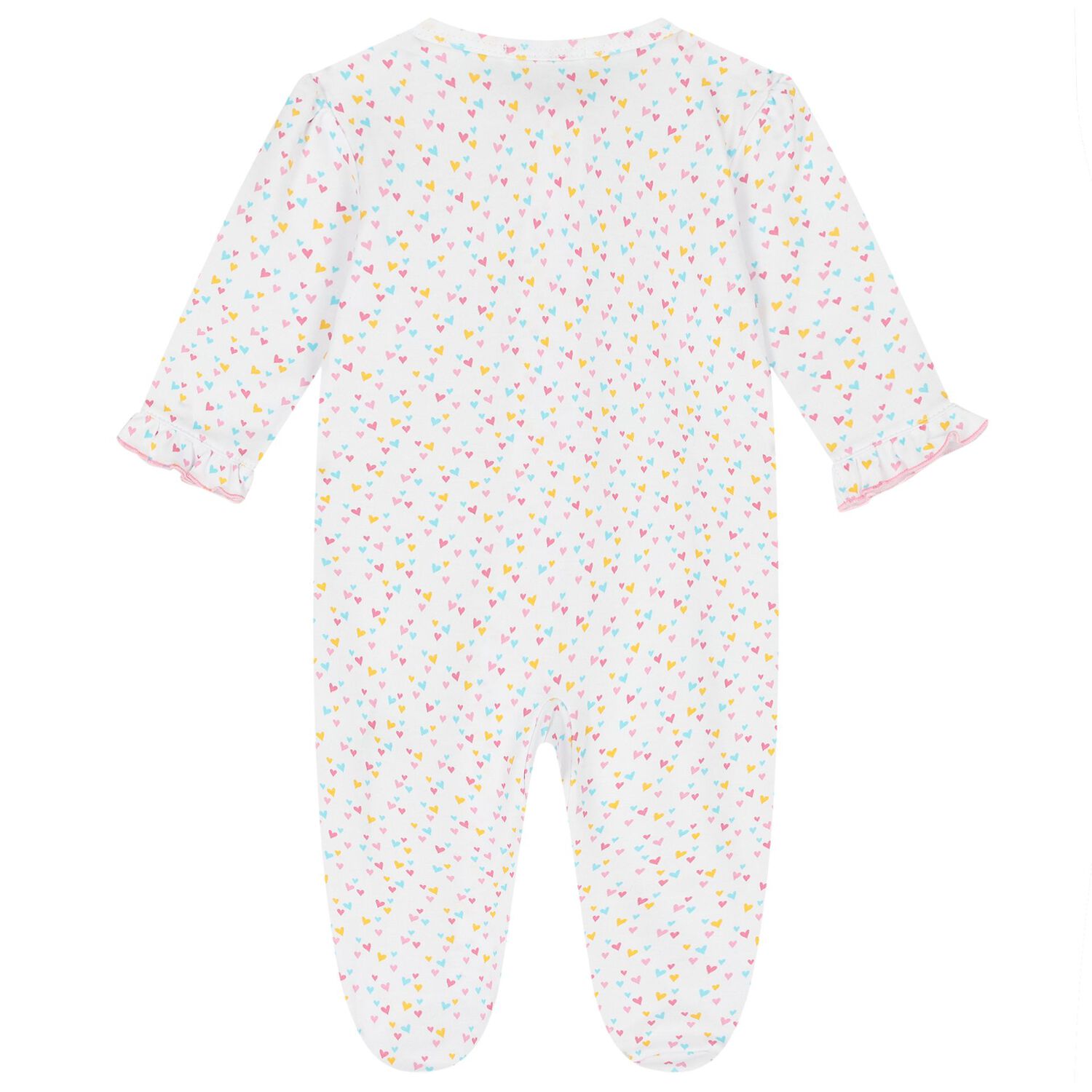 Baby Girls White & Pink Heart Babygrow, 1, hi-res