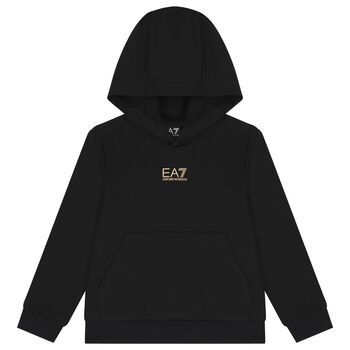 Boys Black Logo Hooded Top