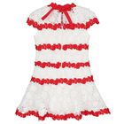 Girls White & Red Embroidered Floral Dress, 1, hi-res