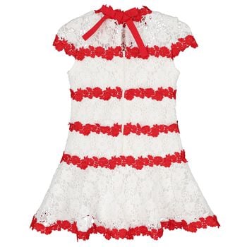 Girls White & Red Embroidered Floral Dress