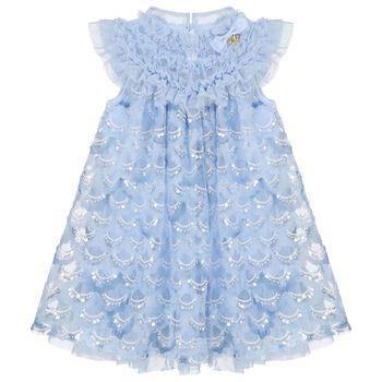 Girls Blue Embellished Tulle Dress