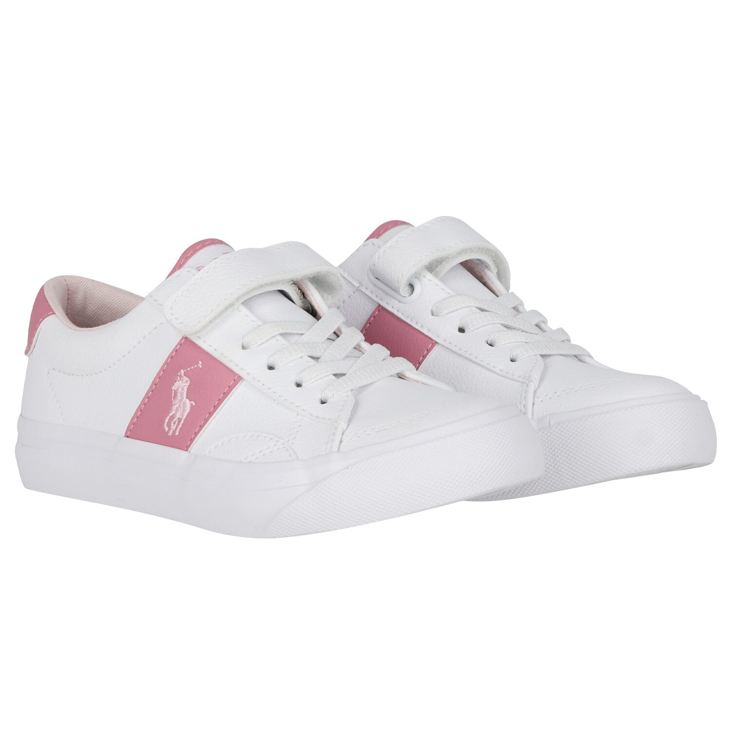 Girls White & Pink Logo Trainers, 1, hi-res