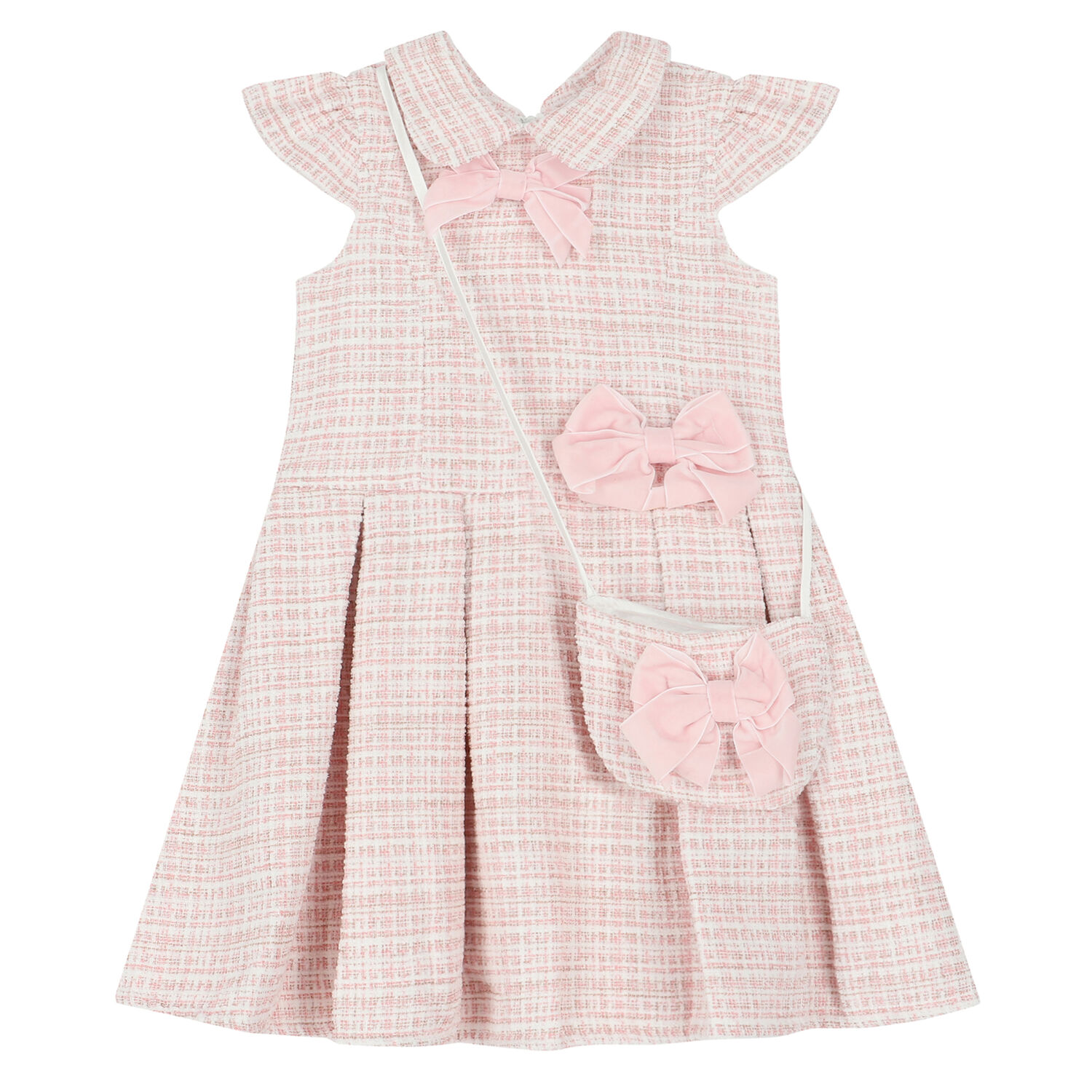 Girls Pink & Ivory Bow Dress & Bag Set, 1, hi-res image number null