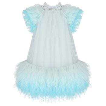 Girls Blue Ruffled Tulle Dress