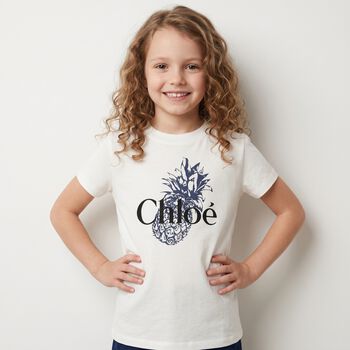 Girls White Mini Me Pineapple Logo T-Shirt