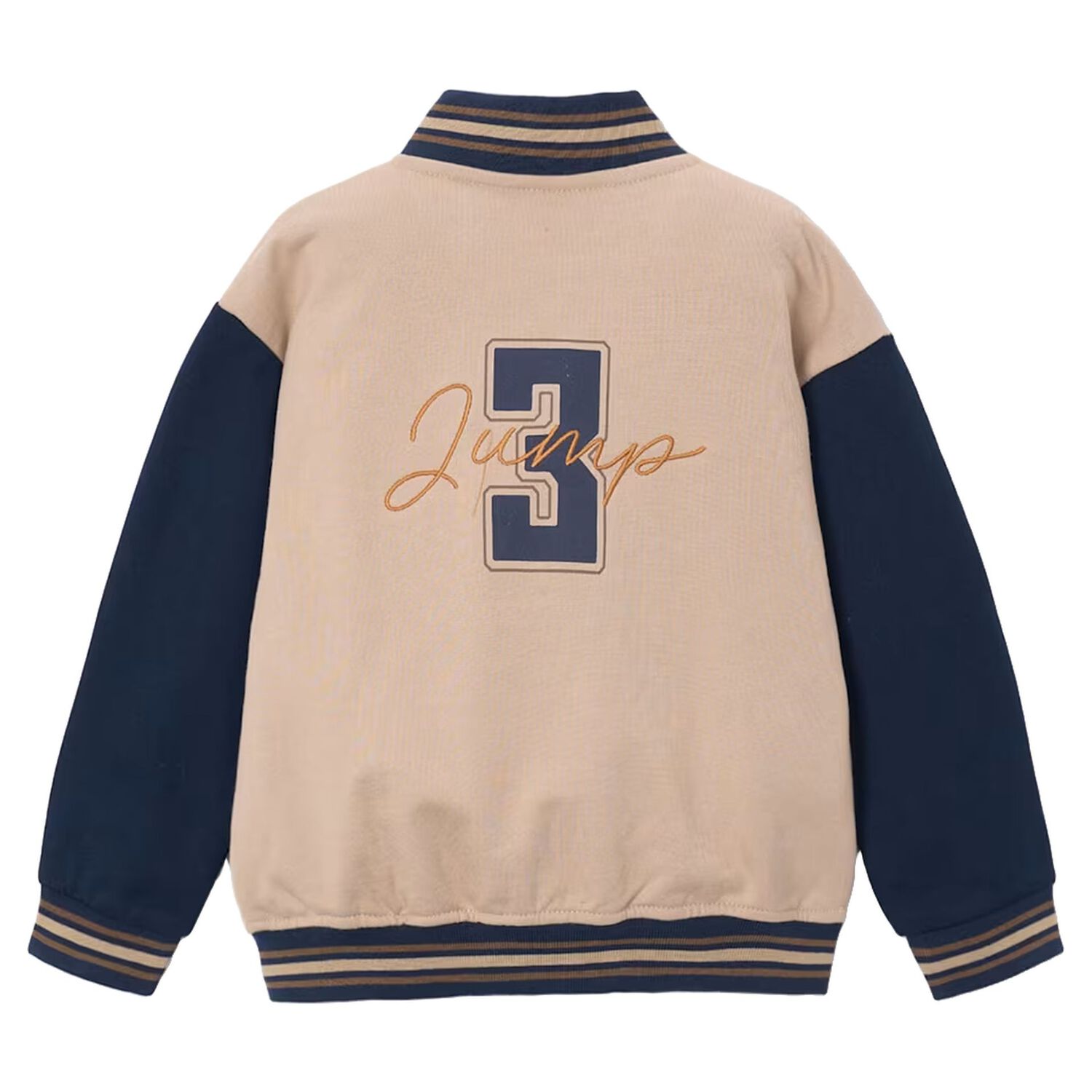 Boys Beige & Navy Blue Basketball Bomber Jacket, 1, hi-res