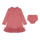 Baby Girls Pink Logo Ruffled Dress Set, 1, hi-res