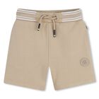 Younger Boys Beige Logo Shorts, 1, hi-res