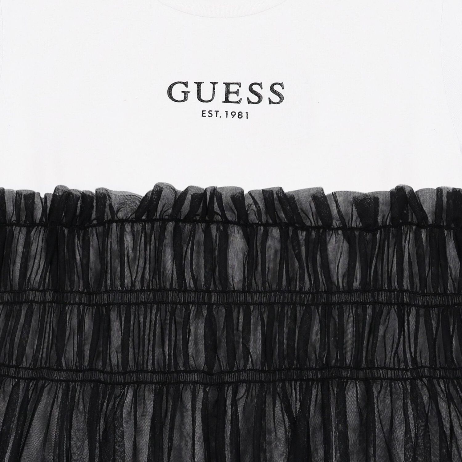 Girls White & Black Logo Tulle Dress, 3, hi-res image number null