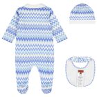 Boys Blue & White Zigzag Logo Babygrow Gift Set, 1, hi-res