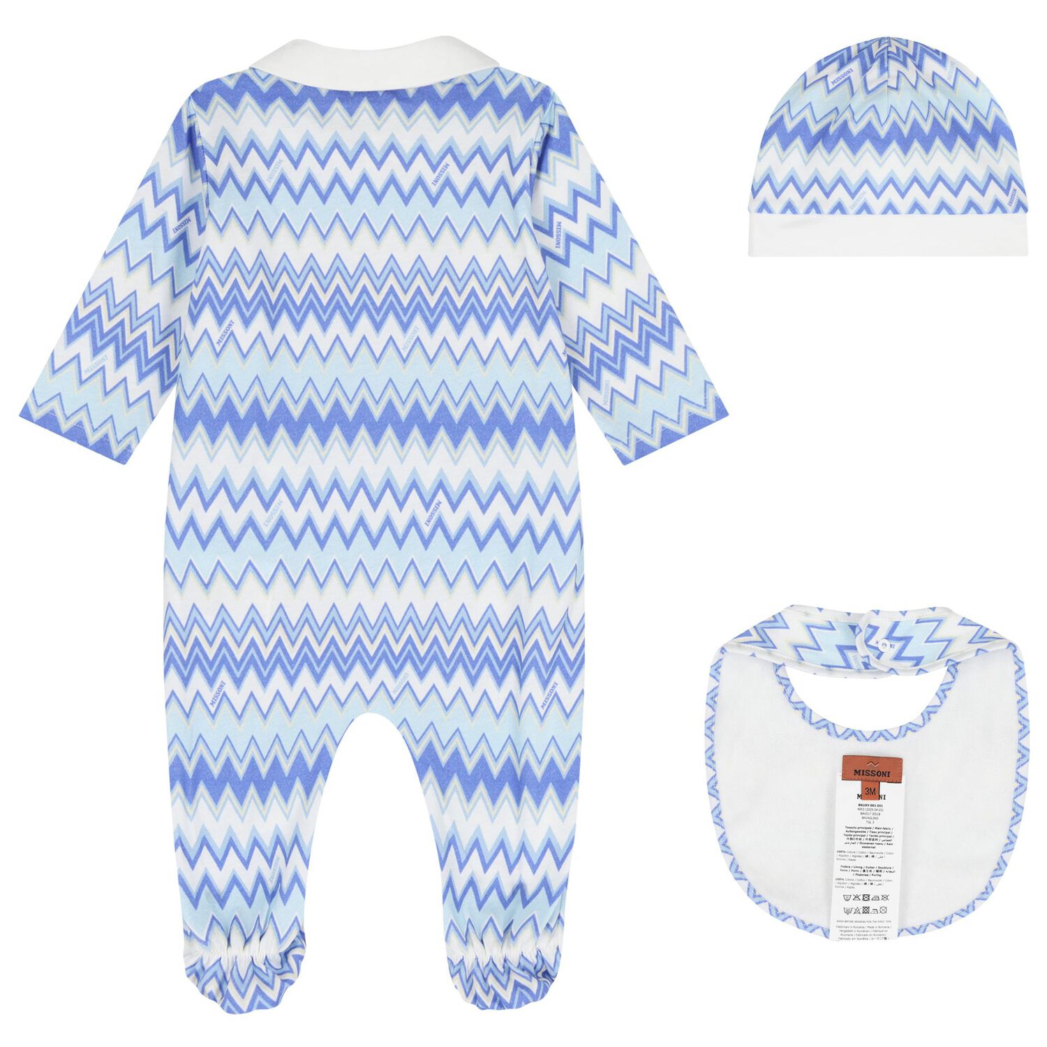 Boys Blue & White Zigzag Logo Babygrow Gift Set, 1, hi-res
