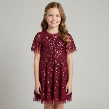 Girls Red Sequinned Tulle Dress