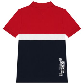 Boys Red & Navy Blue Logo Polo Shirt, 2 Boys Red & Navy Blue Logo Polo Shirt