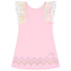 Girls Pink Bow Dress, 1, hi-res
