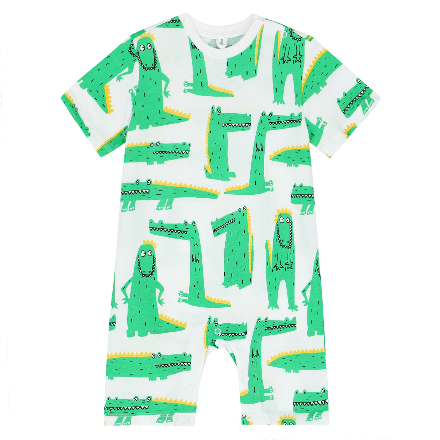 Baby Boys White & Green Crocodile Romper, 1, hi-res