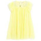 Girls Yellow Pleated Tulle Dress, 2, hi-res