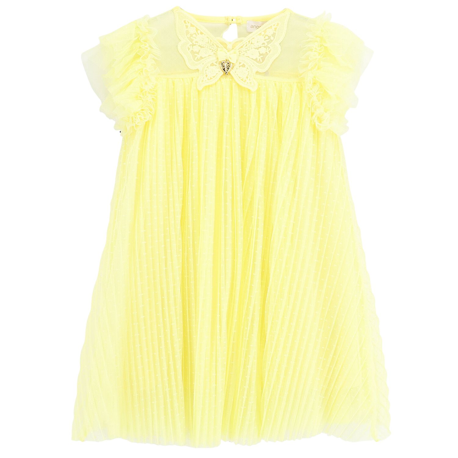 Girls Yellow Pleated Tulle Dress, 2, hi-res