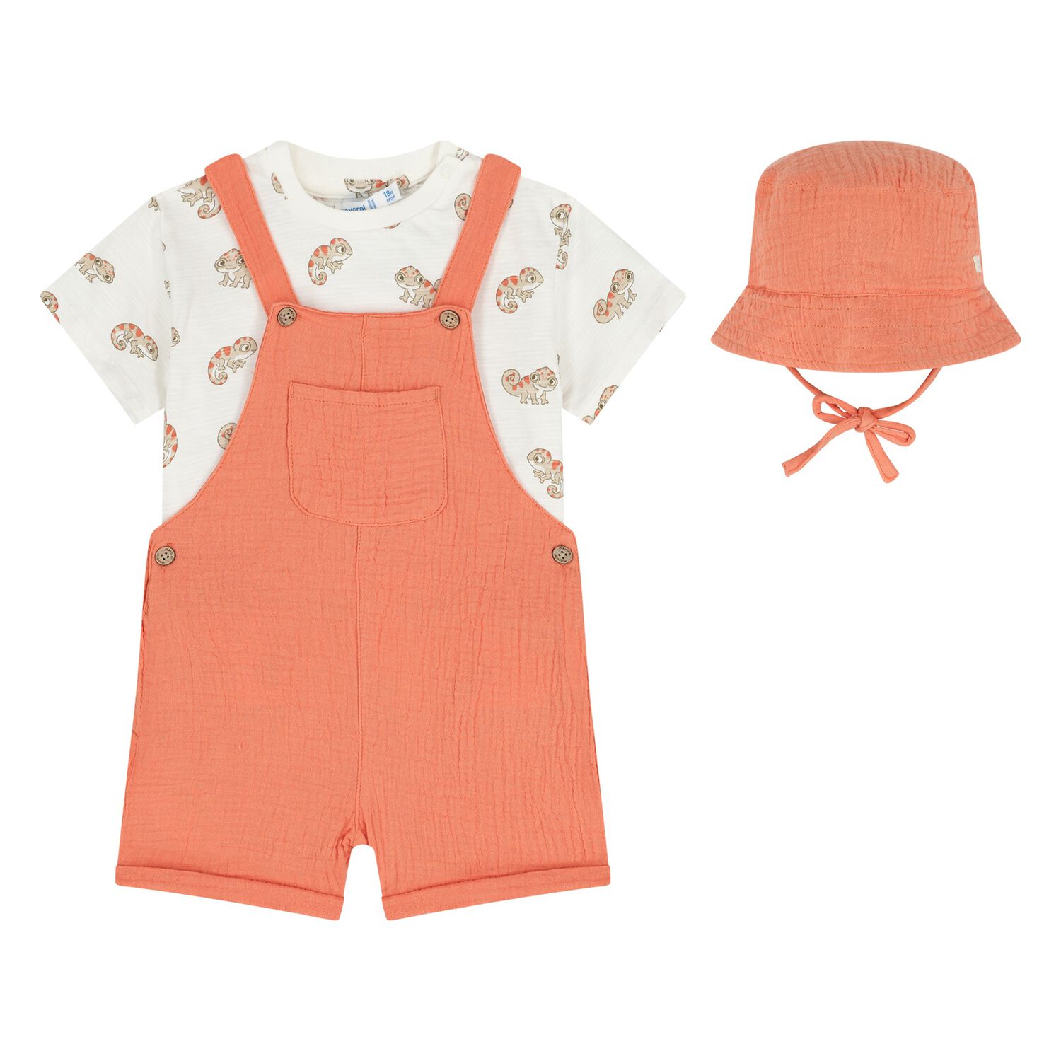 Younger Boys Orange Dungaree & Hat Set (3 Piece) , 1, hi-res