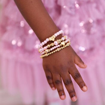 Girls Pink & Gold Beaded Bracelets (4 Pack)