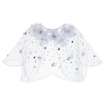 Girls Blue Embellished Flower Cape