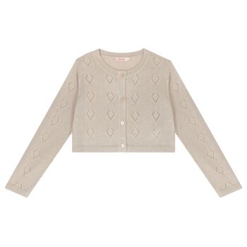 Girls Beige Knitted Cardigan