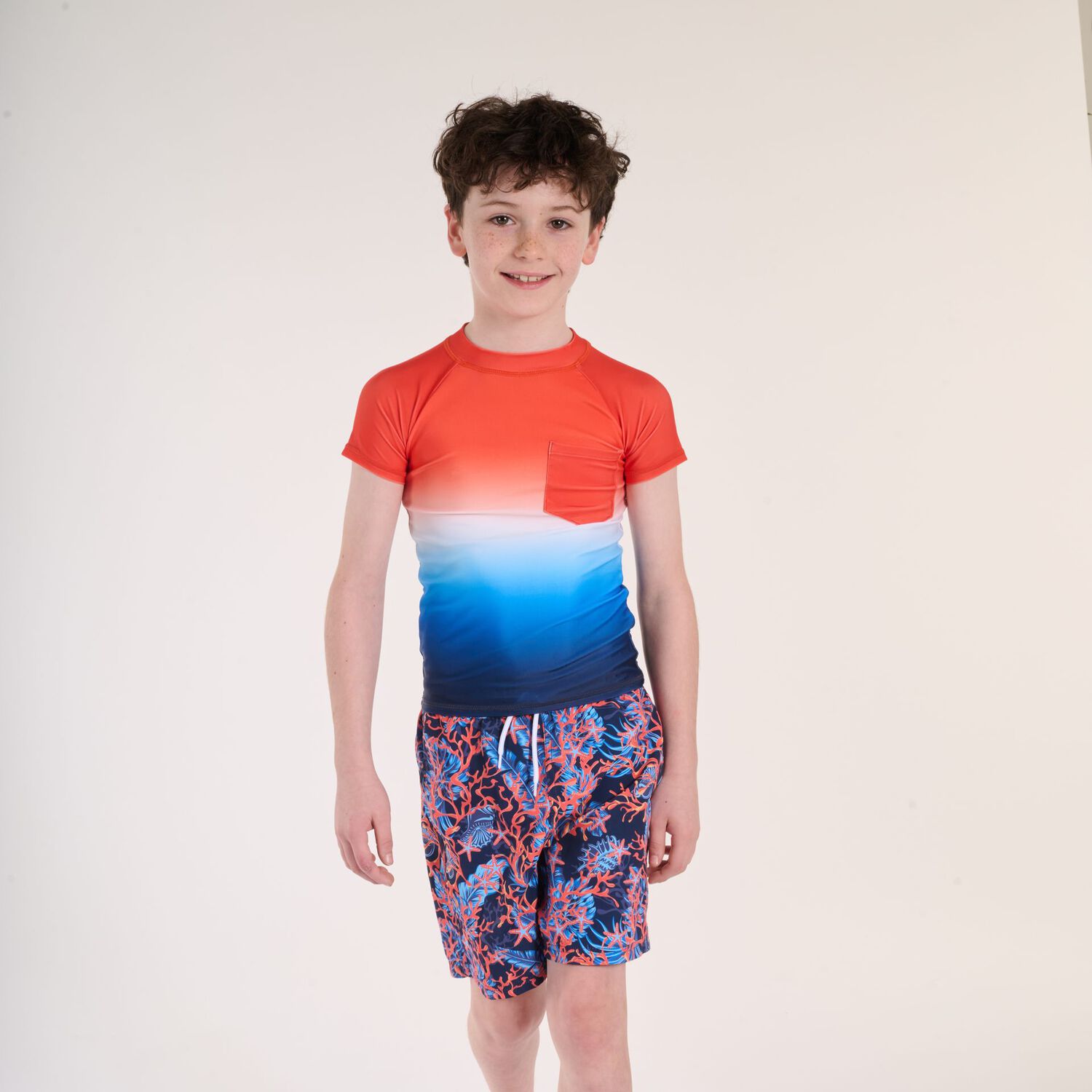 Boys Orange, Blue & White Rash Vest, 1, hi-res image number null
