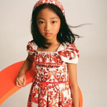 Girls White & Orange Majolica Headband