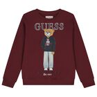 Boys Burgundy Teddy Bear Logo Sweatshirt, 2, hi-res