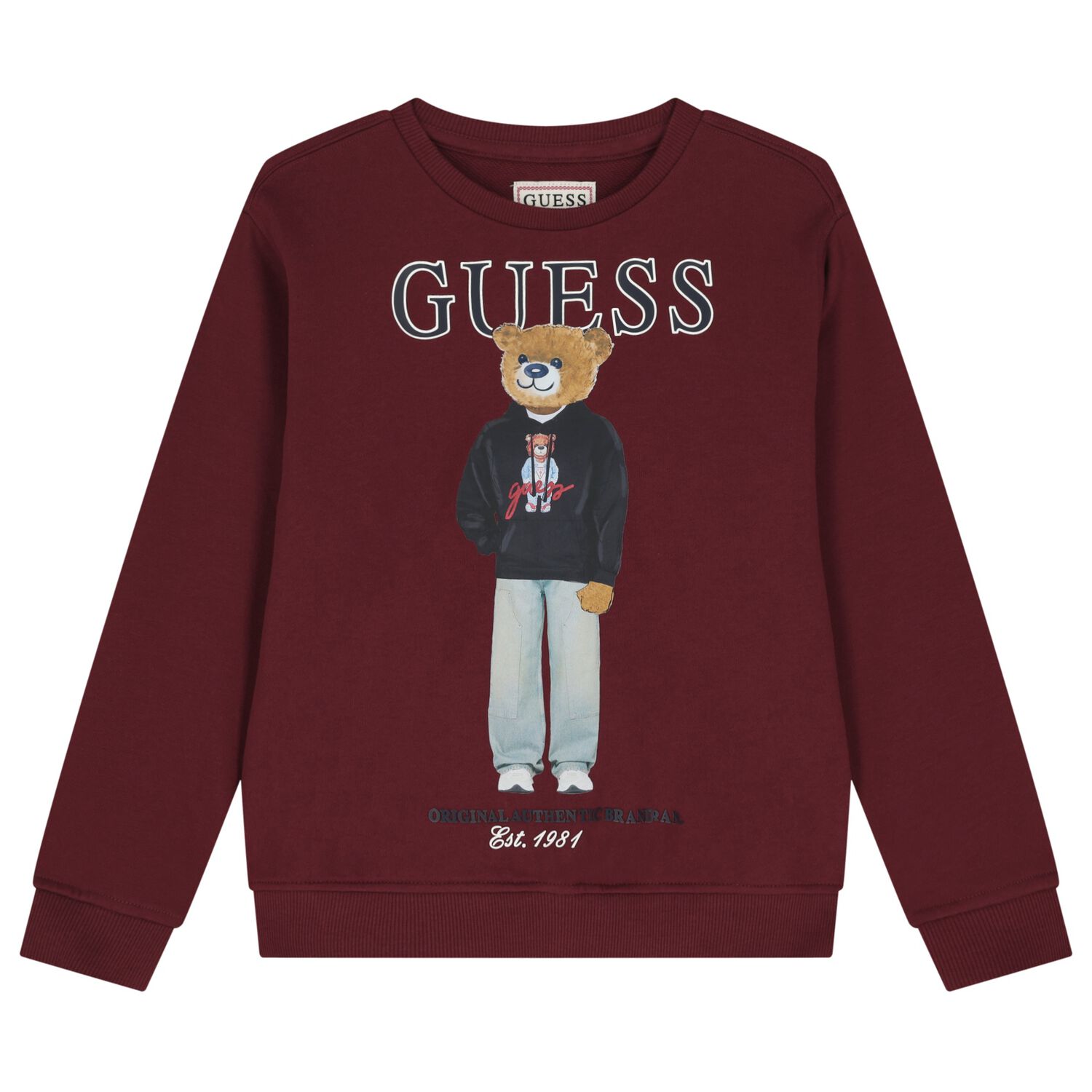 Boys Burgundy Teddy Bear Logo Sweatshirt, 2, hi-res