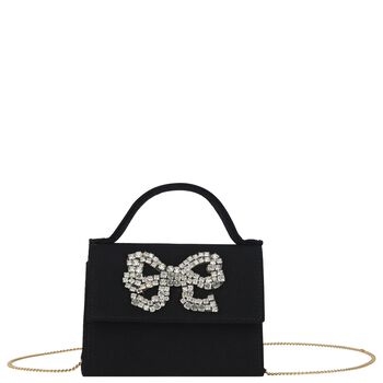 Girls Black Bow Cr&ecirc;pe Handbag ( 13cm )