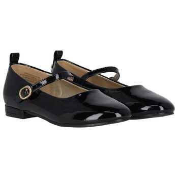 Girls Black Logo Patent Leather Shoes