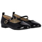 Girls Black Logo Patent Leather Shoes, 1, hi-res