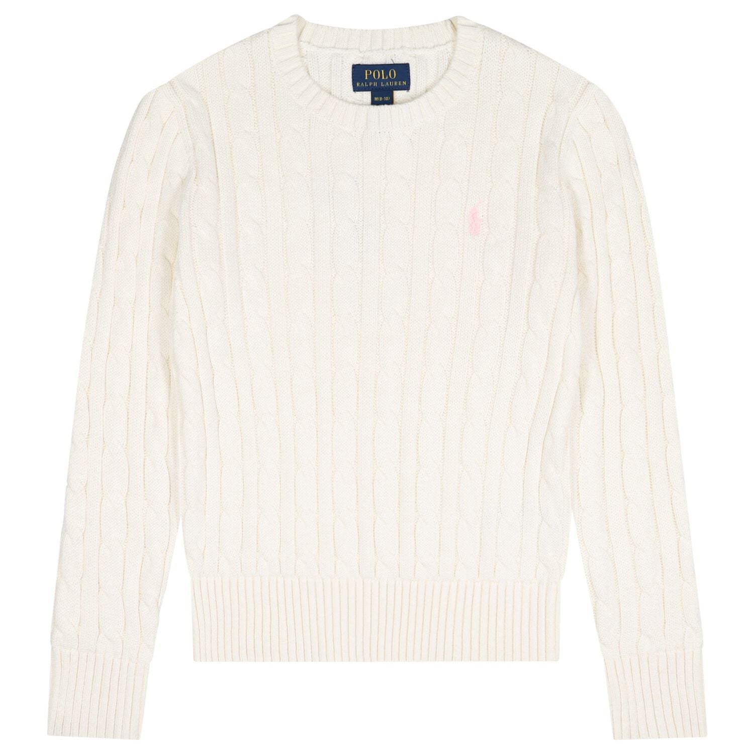 Girls Ivory Logo Cable Knit Jumper, 1, hi-res