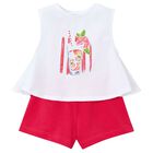 Girls White & Red Shorts Set, 1, hi-res