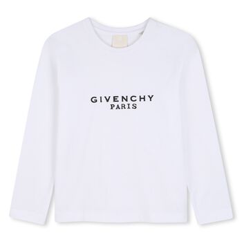 Girls White Logo Long Sleeve Top