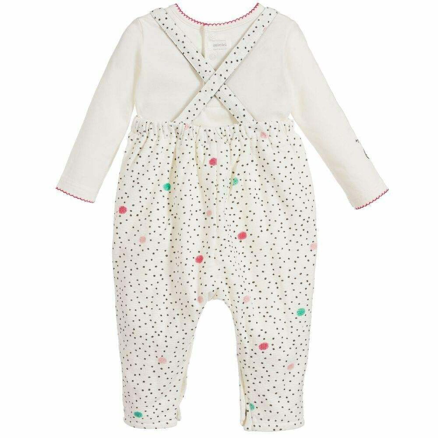 Baby Girls Ivory Dungaree Babygrow, 1, hi-res