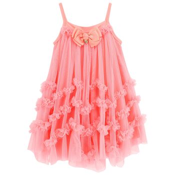 فستان بنات تول باللون المرجاني