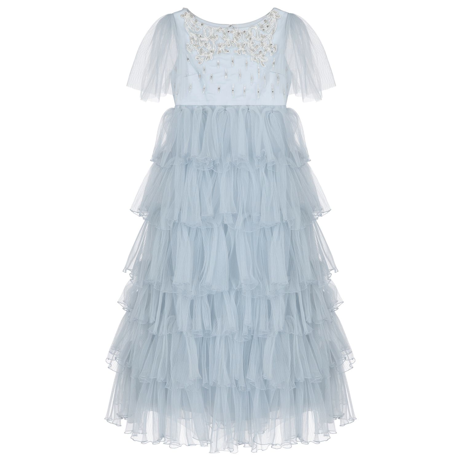 Girls Blue Embellished Tulle Dress, 1, hi-res image number null