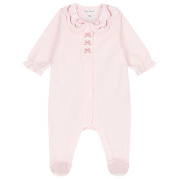 Baby Girls Pink Bow Velour Babygrow