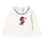 Younger Girls Ivory Dog Long Sleeve Top, 1, hi-res